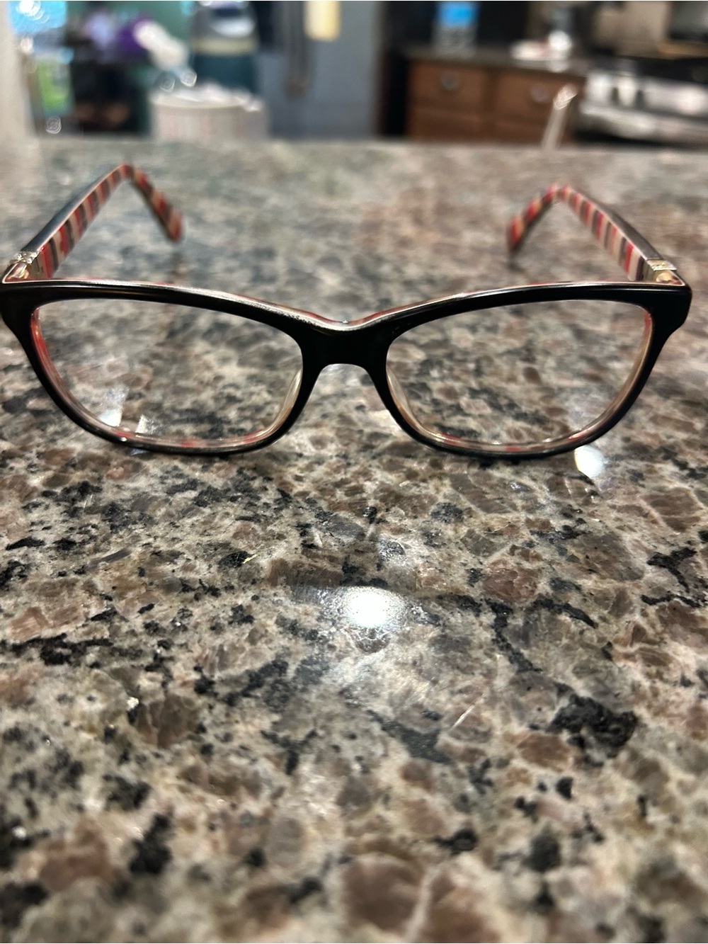 Kate Spade Calley Black Eyeglass Frames With Pink Striped Interior